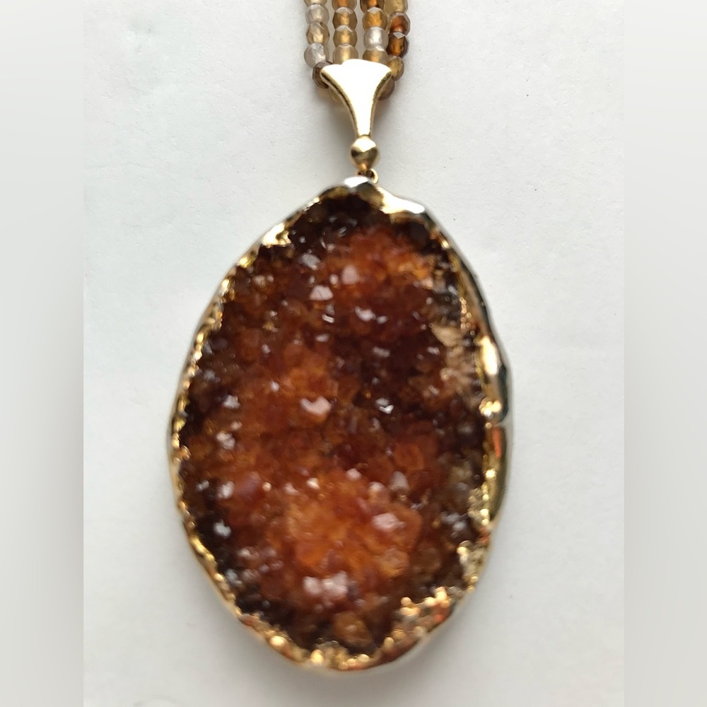 Drusy Citrine Pendant Necklace